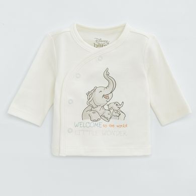 Cool Club, Set pentru bebelusi, Caciula, Esarfa, Pijama tip salopeta, Body cu maneca lunga, Bluza cu capse, Pantaloni cu botosei, ecru, imprimeu Dumbo