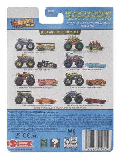 Hot Wheels, Monster Trucks, 5 Alarm + masina Hot Wheels, scara 1:64, JCG37