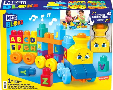 Mega Bloks, Tren muzical ABC, set de constructie, 50 piese