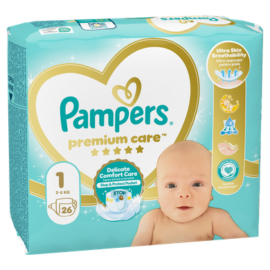 Pampers Premium Care, scutece marimea 1, 2-5 kg, 26 buc.