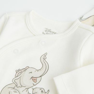 Cool Club, Set pentru bebelusi, Caciula, Esarfa, Pijama tip salopeta, Body cu maneca lunga, Bluza cu capse, Pantaloni cu botosei, ecru, imprimeu Dumbo