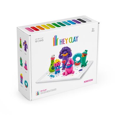 Hey Clay, Monsters, set creativ, 18 cutii de plastilina