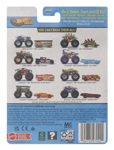 Hot Wheels, Monster Trucks, Scorcher + masina Hot Wheels, scara 1:64, JCG31