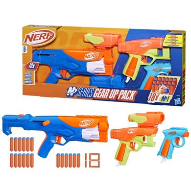 NERF N Series, set Gear Up Pack, 3 blastere, 2 accesorii si 18 proiectile