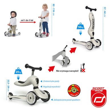Scoot & Ride, Highwaykick 1, vehicul fara pedale si trotineta 2 in 1, Ash