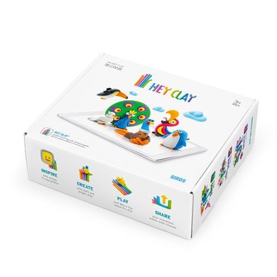 Hey Clay, Birds, set creativ, 18 cutii de plastilina