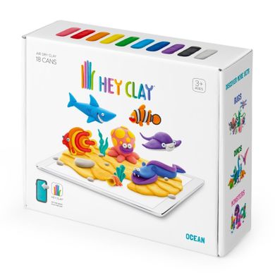 Hey Clay, Ocean, set creativ, 18 cutii de plastilina