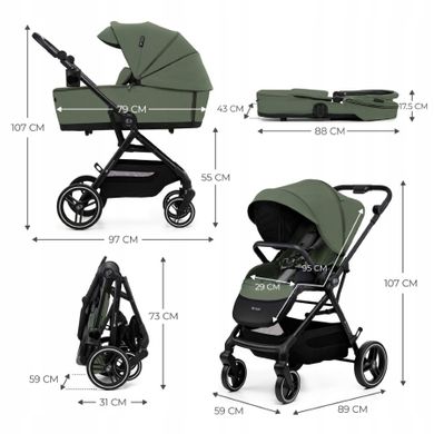 Kinderkraft, Yoxi, Mink Pro, carucior multifunctional 3 in 1, Mystic Green