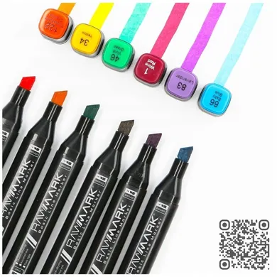 Rawmark, Basic Line, set 36 markere duble + 5 carte de colorat, cu cerneala pe baza de alcool, multicolore