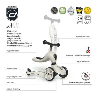 Scoot & Ride, Highwaykick 1, vehicul fara pedale si trotineta 2 in 1, Ash