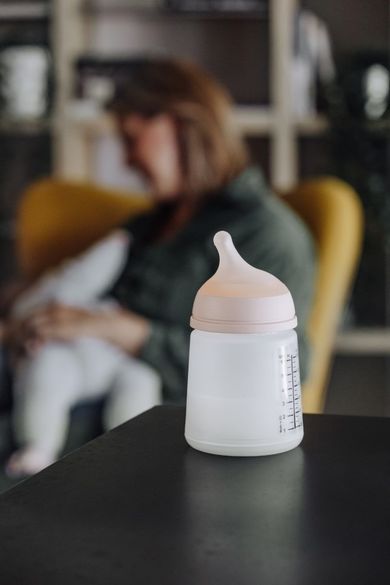 Suavinex, Zero Zero, biberon, tetina din silicon, debit lenta, suplimentarea alaptarii la san, 180 ml