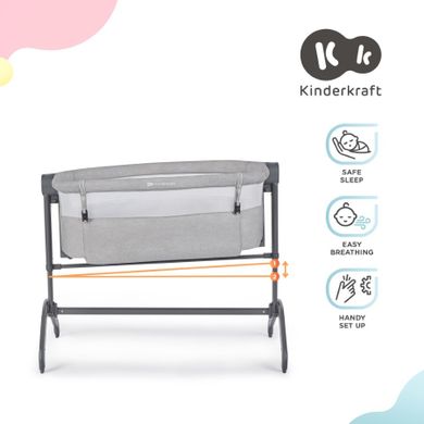 Kinderkraft, Bea, patut atasabil (co-sleeper) 2in1, gri