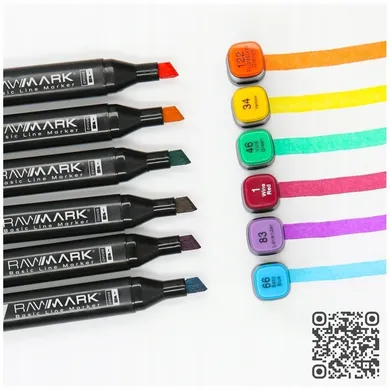 Rawmark, Basic Line, set 36 markere duble + 5 carte de colorat, cu cerneala pe baza de alcool, multicolore