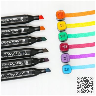Rawmark, Basic Line, set 80 markere duble + 10 carte de colorat, cu cerneala pe baza de alcool, multicolore