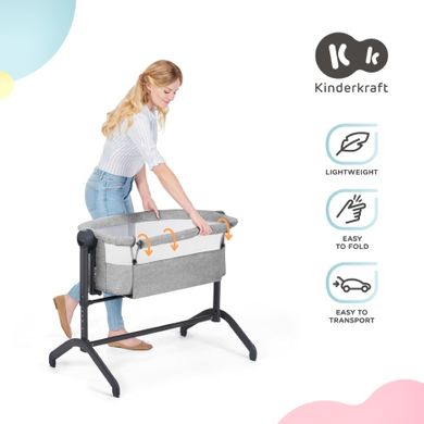 Kinderkraft, Bea, patut atasabil (co-sleeper) 2in1, gri