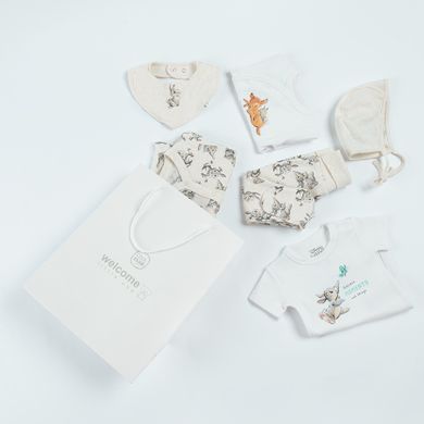 Cool Club, Set pentru bebelusi, bumbac organic, Caciula, Baveta, Body cu maneca scurta, Bluza cu capse, Pantaloni cu botosei, Pijama tip salopeta, mix, imprimeu Bambi