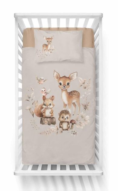 Animale din padure, set lenjerie de pat single, bej, 100-135 cm