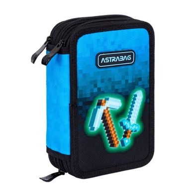 Astrabag, Jumbo, penar cu 3 compartimente, cu rechizite scolare, Blue Pixel