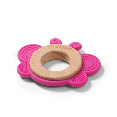 BabyOno, Butterfly, jucarie pentru dentitie din silicon si lemn, roz