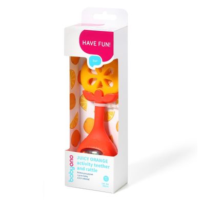 BabyOno, Juicy Orange, jucarie pentru dentitie cu zornaitoare