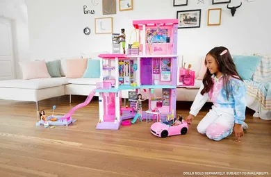 Barbie, Dream House Deluxe, Casa de papusi - 60. aniversare, set de joaca cu 2 papusi, masina si accesorii
