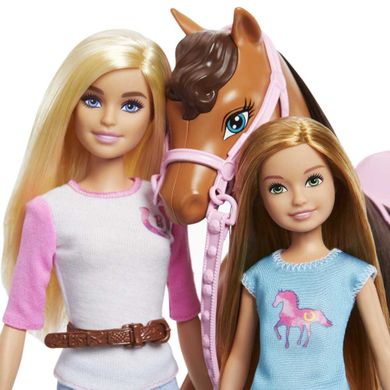 Barbie, Lectie de calarit, 2 papusi si calut, set de joaca