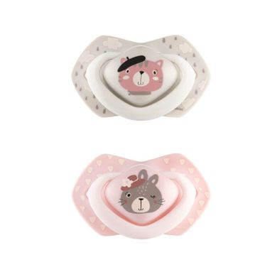 Canpol babies, Bonjour Paris, suzeta din silicon, simetrica, 0-6m, 2 buc., roz