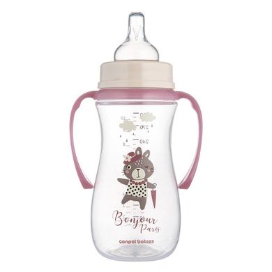Canpol babies, EasyStart, Bonjour Paris, biberon anticolici cu manere, roz, 300 ml