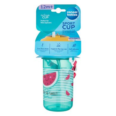 Canpol babies, So Cool, pepene verde, sticla de apa cu pai pliabil de silicon, 400 ml