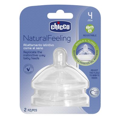 Chicco, NaturalFeeling, tetina pentru biberon, 4 luni+, 2 buc.