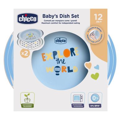 Chicco, set 2 farfurii, albastru, 12 luni+