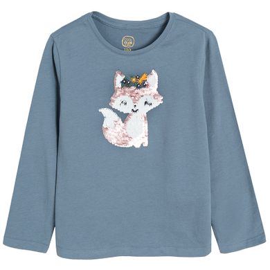 Cool Club, Bluza cu maneca lunga pentru fete, albastru, imprimeu vulpe, paiete duble