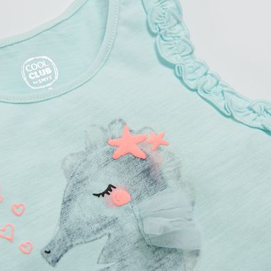 Cool Club, Bluza fara maneci pentru fete, culoare albastru deschis, imprimeu calut de mare