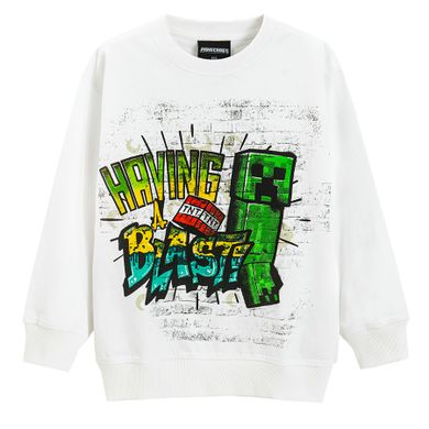 Cool Club, Bluza pentru baieti, subtire, alb, imprimeu Minecraft