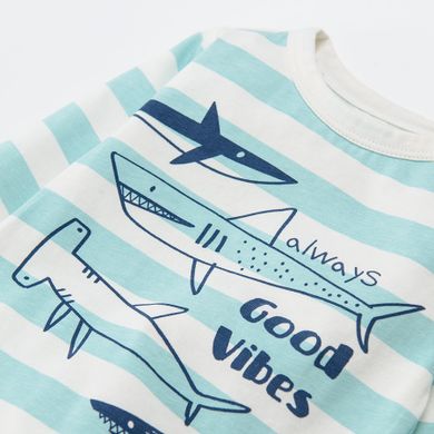 Cool Club, Body cu maneca lunga pentru baieti, alb, in dungi, imprimeu Good vibes