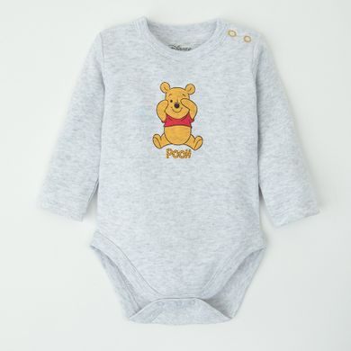 Cool Club, Body cu maneca lunga pentru baieti, gri, galben, ecru, imprimeu Winnie the Pooh, set, 3 buc.