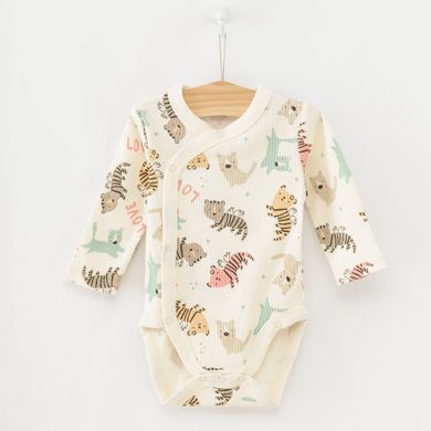 Cool Club, Body cu maneca lunga pentru fete, din tricot striat, ecru, albastru, imprimeu animalute, set 2 buc.