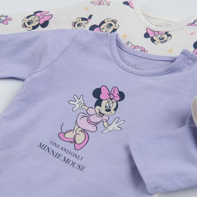 Cool Club, Body cu maneca lunga pentru fete, ecru, violet, imprimeu Minnie Mouse, set 2 buc.