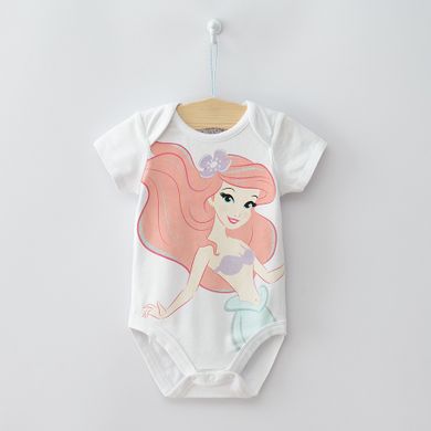 Cool Club, Body cu maneca scurta pentru fete, bumbac organic, mix de culori, imprimeu Ariel, Disney Princes, set 3 buc.