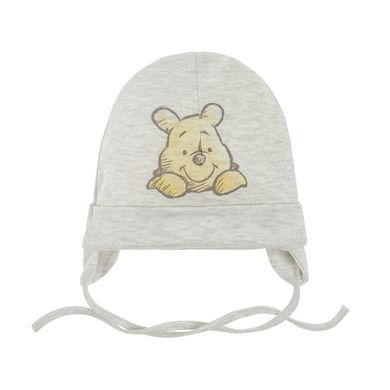 Cool Club, Caciula bebelusi, bumbac organic, gri melange, ecru, Winnie-the-Pooh, set, 2 buc.