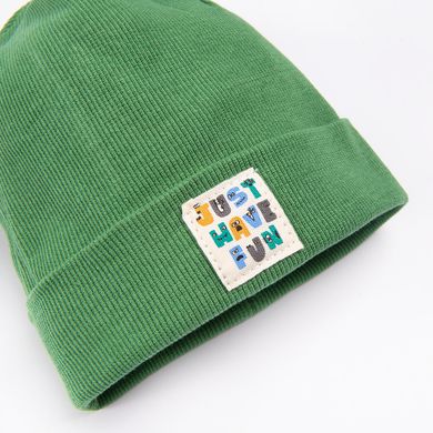 Cool Club, Caciula pentru baieti, tricot striat, verde, imprimeu Just have fun