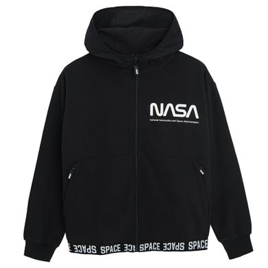 Cool Club, Hanorac cu gluga pentru baieti, cu fermoar, negru, imprimeu NASA