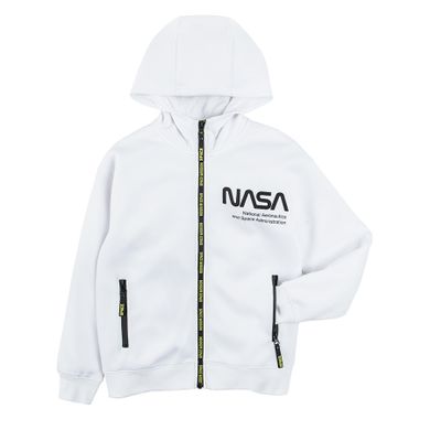 Cool Club, Hanorac cu gluga si fermoar pentru baieti, alb, imprimeu NASA