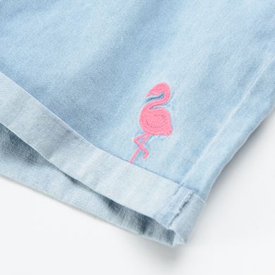 Cool Club, Pantaloni scurti de blugi pentru fete, albastru deschis denim, imprimeu flamingo