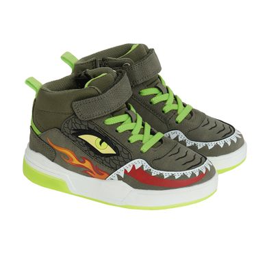 Cool Club, Pantofi pentru baieti, kaki, brant din piele, talpa cu leduri