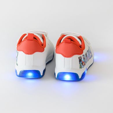 Cool Club, Pantofi sport pentru baieti, alb, talpa cu leduri, imprimeu Marvel Super Heroes