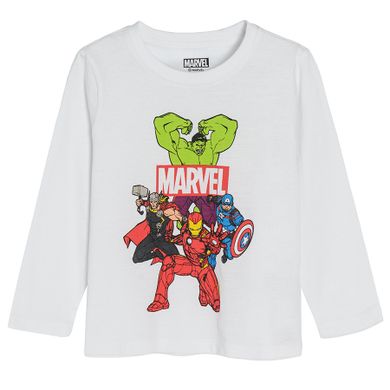 Cool Club, Pijama pentru baieti, alb-albastru, imprimeu Marvel Super Heroes