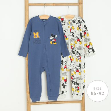 Cool Club, Pijama tip salopeta pentru baieti, albastru, gri, imprimeu Mickey Mouse, set, 2 buc.