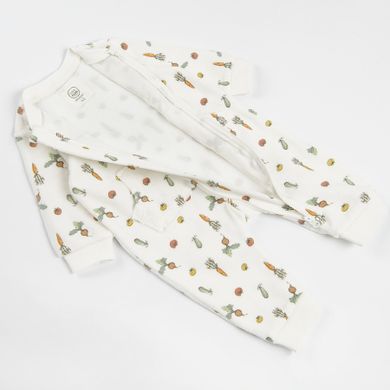 Cool Club, Pijama tip salopeta pentru baieti, bumbac organic, ecru