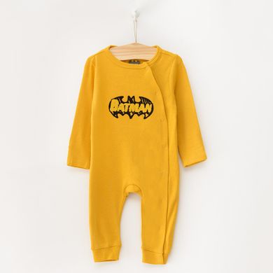 Cool Club, Pijama tip salopeta pentru baieti, galben mustar, gri, imprimeu Batman, set 2 buc.
